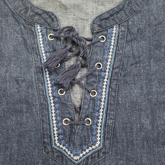 LAUREN RALPH LAUREN Women's Blue Size 12 Denim Dress Lace-Up Shift Knee Length - Picture 4 of 11